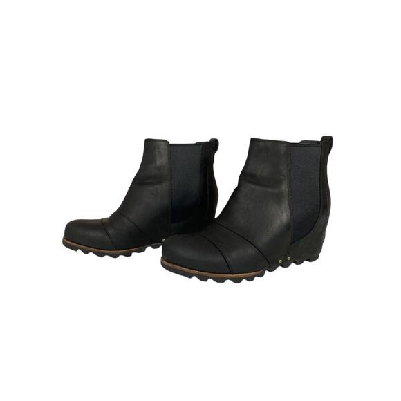Sorel‎ Lea Joan of Arctic Wedge Ankle Boot Black Leather Pull On Womens Size 11 - Picture 2 of 9